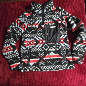 Columbia Kids Patterned Fleece Pullover - Black, Red, White